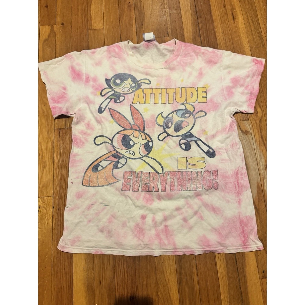 Vintage Power Puff Girls Attitude Is Everything Tie Dye Pink Shirt Adult m 2000